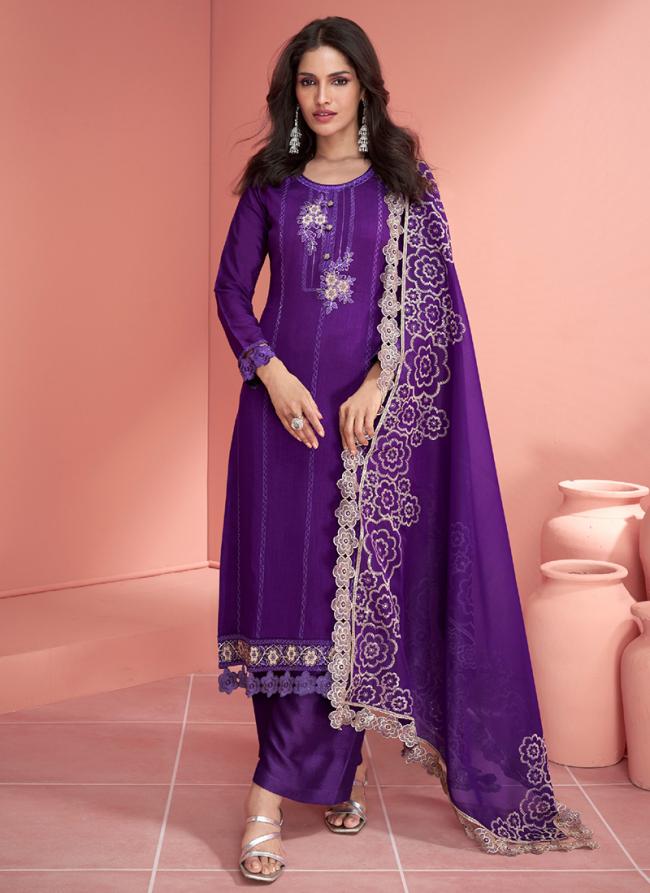 Silk Purple Eid Wear Embroidery Work Palazzo Suit